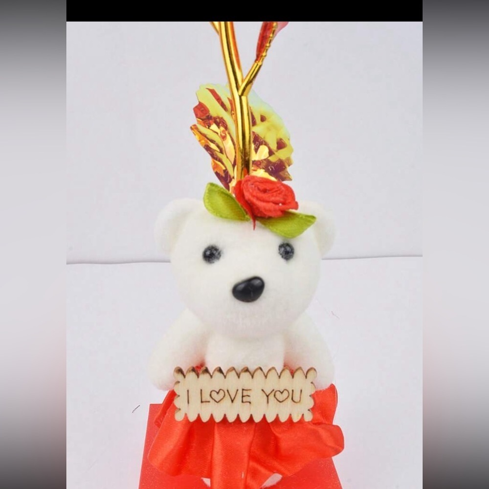 1PC 9.05 inch Box-Packed Rose with Teddy Bear for Valentine's Day Mother's Day